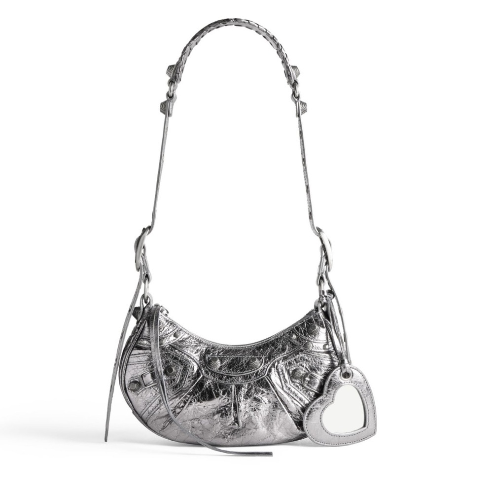 BALENCIAGA WOMEN'S LE CAGOLE XS SHOULDER BAG METALLIZED IN SILVER